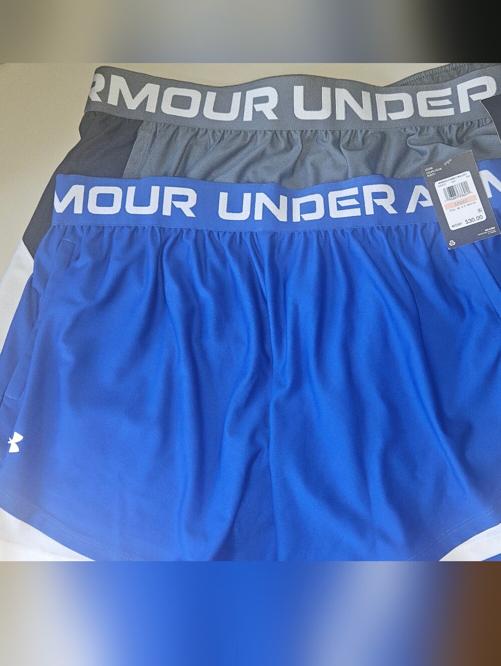 New 2 Pairs Under Armour Royal Blue & Grey Shorts Womens XXL 2XL Play Up